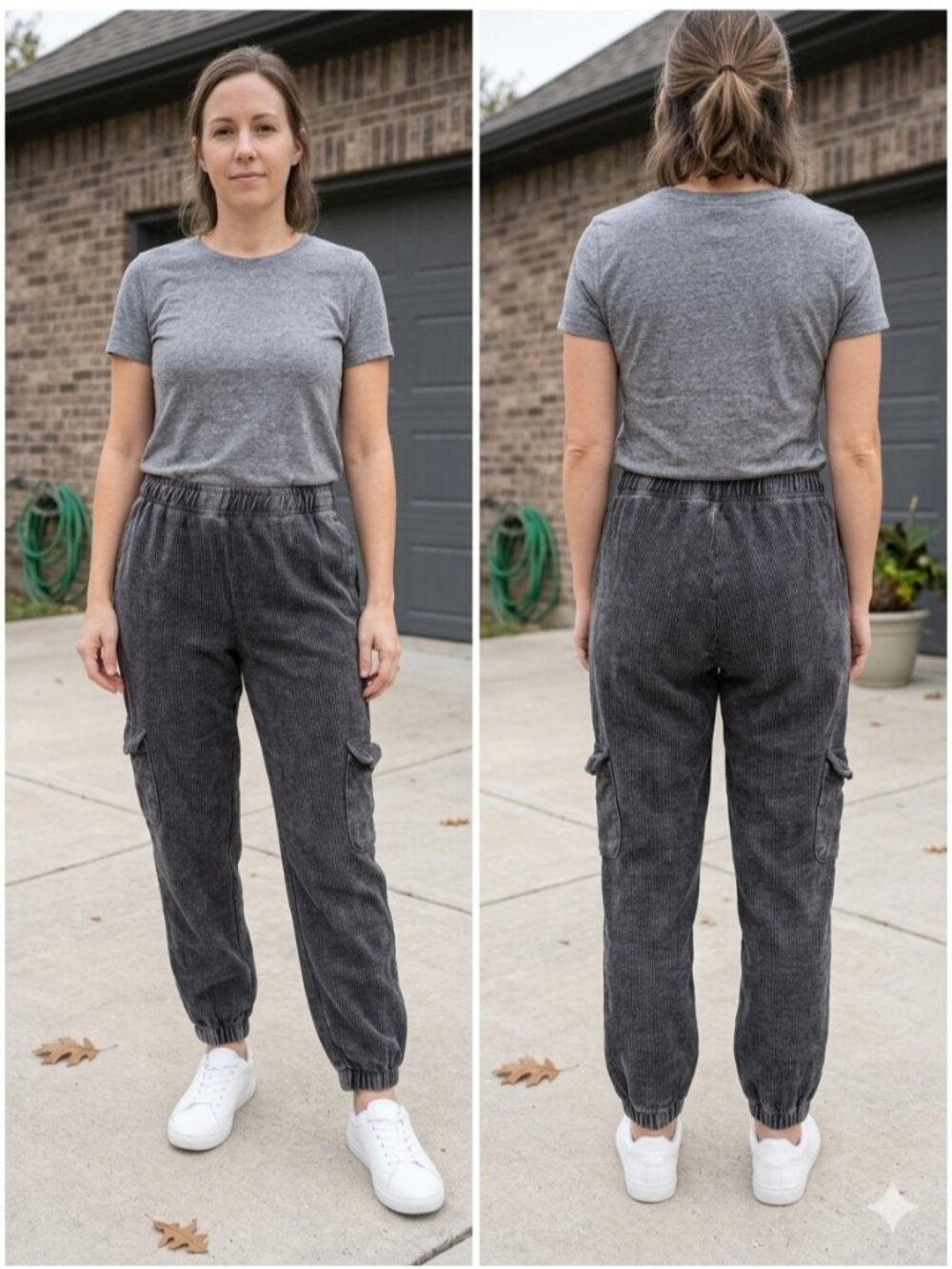 Moon Ryder Corded Cargo Jogger Pants Grey Washed Cotton High Rise Pockets Small